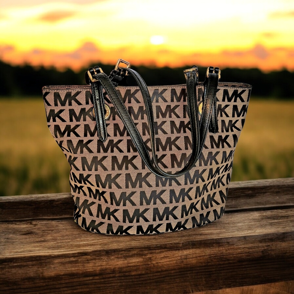 Michael Kors Signature Black and Tan Tote